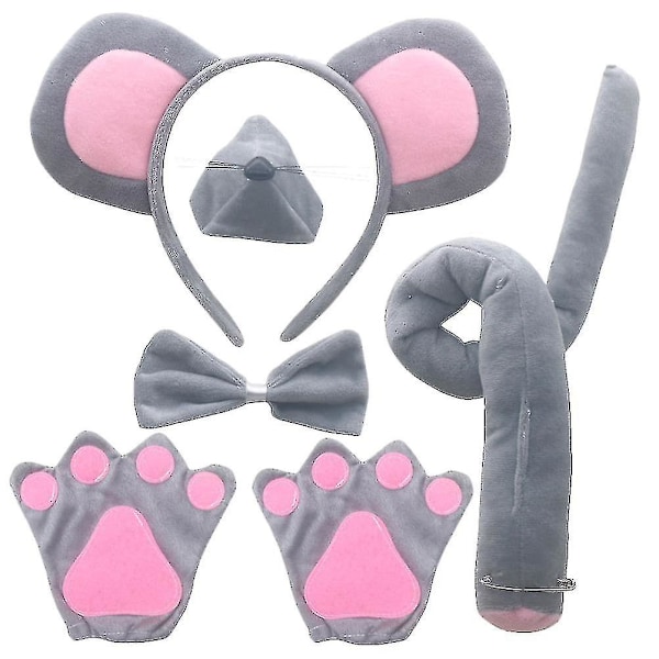 1 Sæt Musekostume Sæt Inklusive Museører Hårbøjle Musenæse Musehale Butterfly Kit Grey