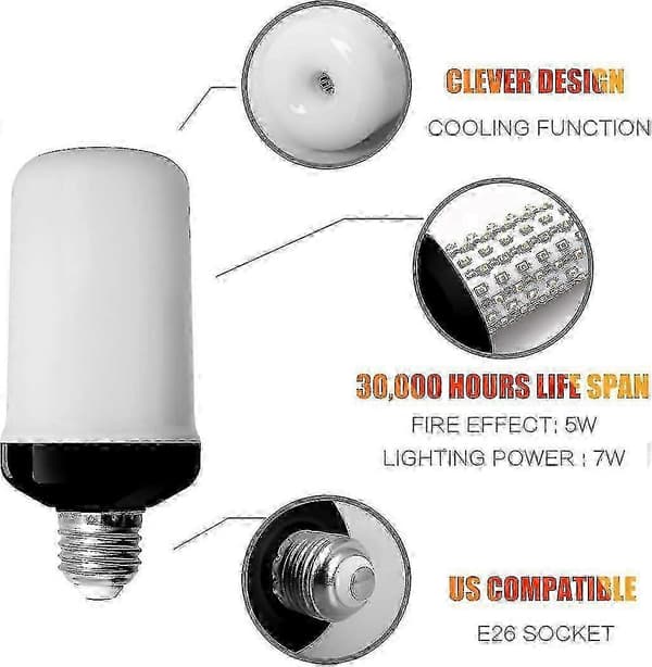 4-pack E27 Flame Effect Light Bulbs 4W LED Flame Effect Bulbs 4 Lighting Modes Decorative Indoor Lights for Home, Garden and Party