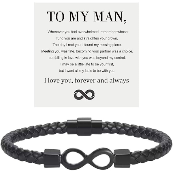 Till Min Man, Oändlighetsarmband i Läder, Presenter till Make från Fru, Jag Älskar Dig För Alltid Armband, Pojkväns Jubileum, Födelsedag, Jul, Fars Dag G