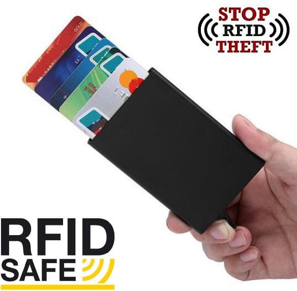 Pop-up korthållare - Aluminiumfack skyddar (RFID-säkerhet) Black
