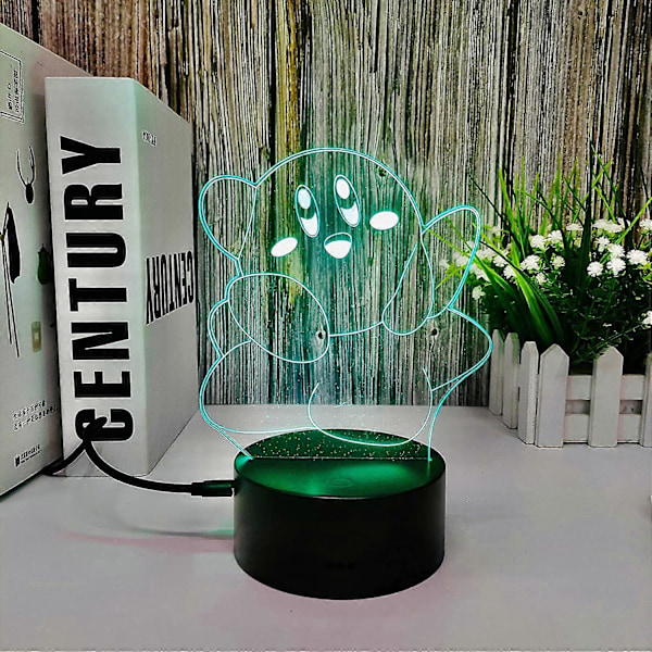 3D Lampe Illusion Led Kirby Natlys 7 Farver Unik Børn Kirby Spil 3D Natlys til Børneværelse Indretning USB/Batteridrevet 3D Lys Kirby Lampe med