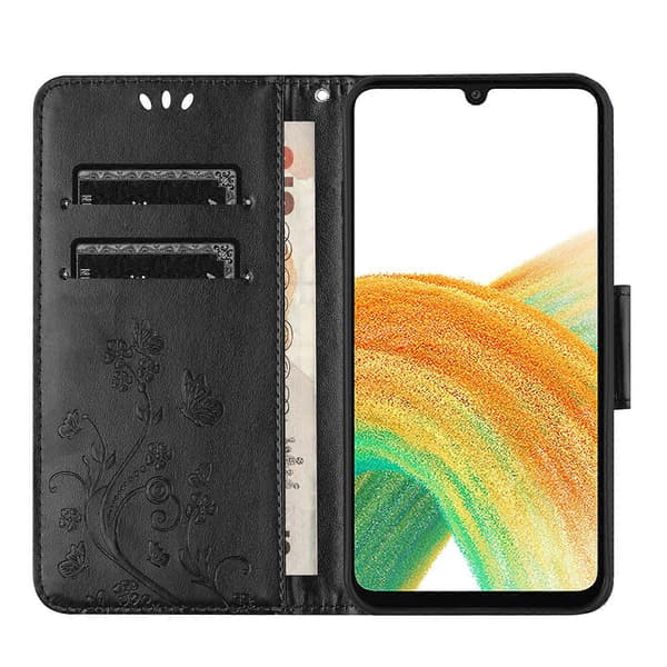 Fjärilsblommamönster Flip Läder Telefonfodral Black Galaxy A36 5G