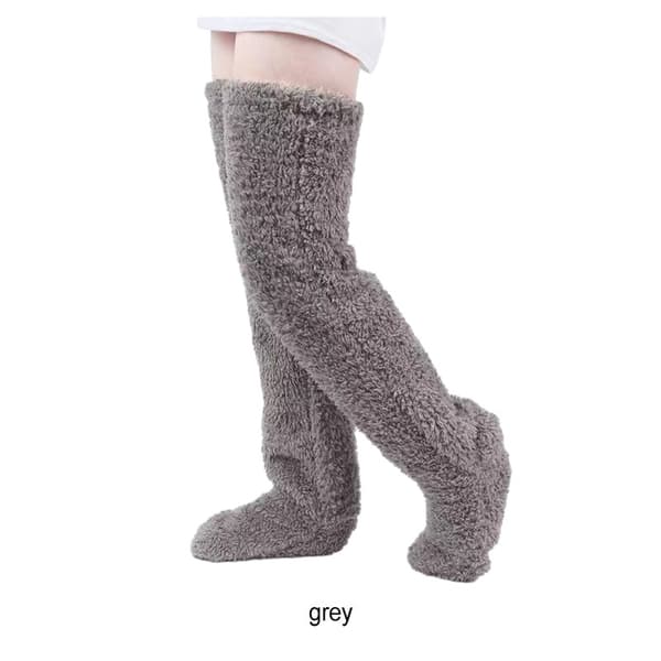 1/2 polyester varm og hyggelig over knæhøje fluffy lange strømper til grå