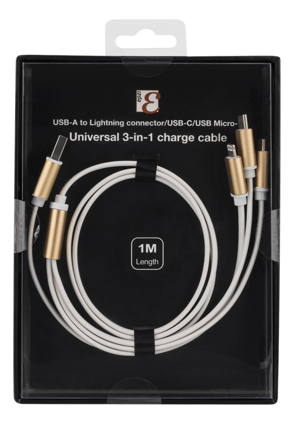 Monilaturi, USB-C, Lightning, Micro USB, USB-A, 1 m, valkoinen