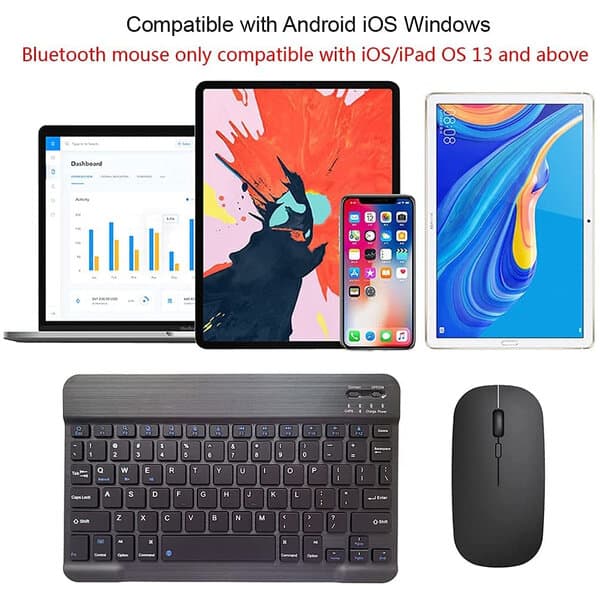 Ladattava Bluetooth-näppäimistö ja erittäin ohut langaton hiiri – Android Windows -tabletti, valkoinen