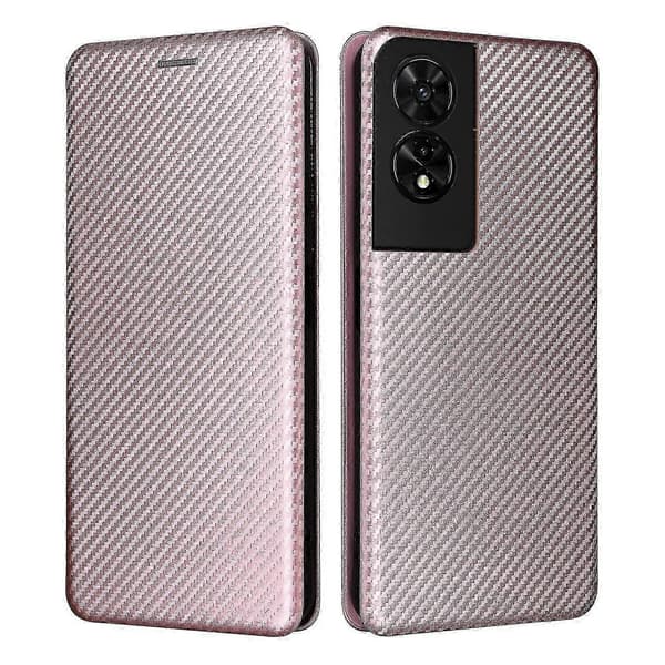 För TCL 505 Mobilskal Kolfibertextur Läder Magnetisk Stängning Pink