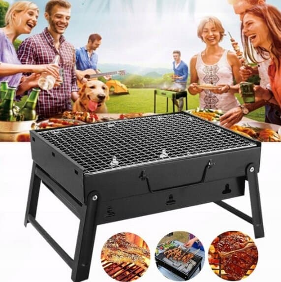 Sammenklappelig turistgrill til trækul, 35x27x20 cm, sort