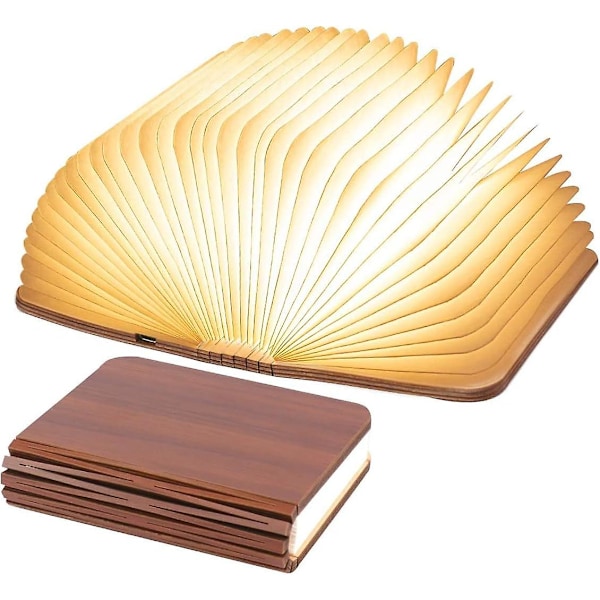 Træ Sammenklappelig LED Boglampe, Valnød LED Bordlampe, USB Natlys, Genopladelig Boglampe, Stemningslys, 360 Sammenklappelig Magnetisk Boglampe 9 X 12 X 2