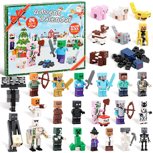 Adventskalender 2025 Minecraft, 24 dagar Leksaksfigurer Byggklossar Nedräkningskalender, Adventskalender för pojkar Överraskningspresent