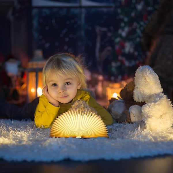 Træ Sammenklappelig LED Boglampe, Valnød LED Bordlampe, USB Natlys, Genopladelig Boglampe, Stemningslys, 360 Sammenklappelig Magnetisk Boglampe 9 X 12 X 2