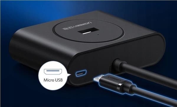 USB 3.2 hub 4x USB, 0,5 m, sort