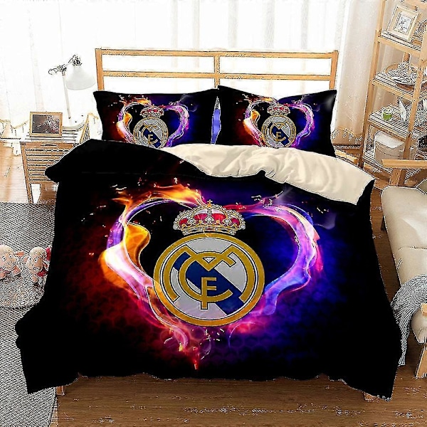 Australien 140*210 Flaming Real Madrid 3D Digital Trykt Sengetøjssæt Tredelt Fodbold Fan Hjem Tekstiler Dynebetræk + Pudebetræk