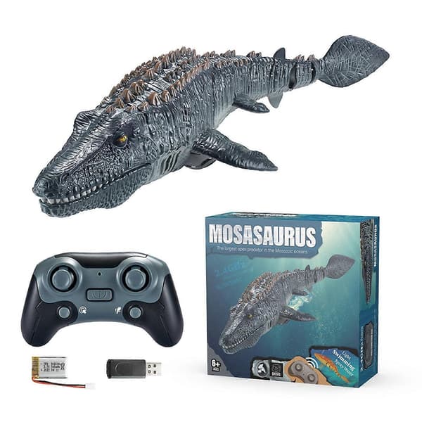 2.4G RC Dinosaur, Mosasaurus Leke, Dinosaurleke for Gutter 3+ År, Vannleke, Jule- og Bursdagsgave til Gutter og Jenter Gray