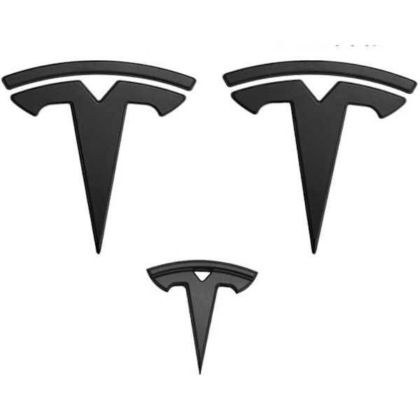 3x Mattamusta T-Logon Huppu, Ohjauspyörä ja Takaluukku -merkki Tesla Model Y:lle