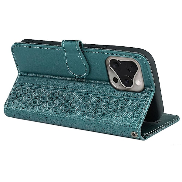 Til iPhone 16 Pro Cover Kubisk Gitter Flip Wallet Læder Telefon Cover