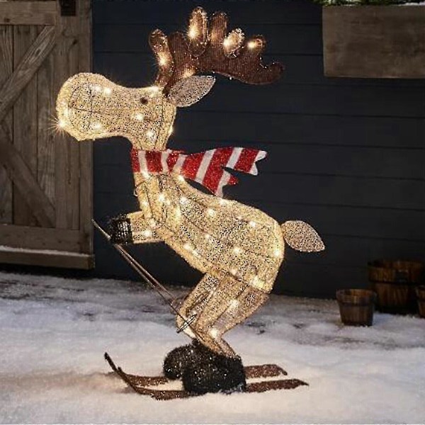 Ulkokäyttöön tarkoitettu joulufiguuri LED Hiihtävä Hirvi Puutarhakoriste Ornamentti 36cm