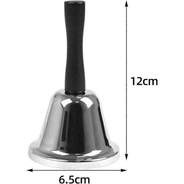Handklocka i rostfritt stål, uppmärksamhetsklocka i metall, hög ringsignal, handhållen klocka (silver)