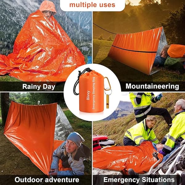 4-pack vattentäta termiska nödsovsäckar för utomhusbruk, camping, överlevnad, bivacksäck, orange