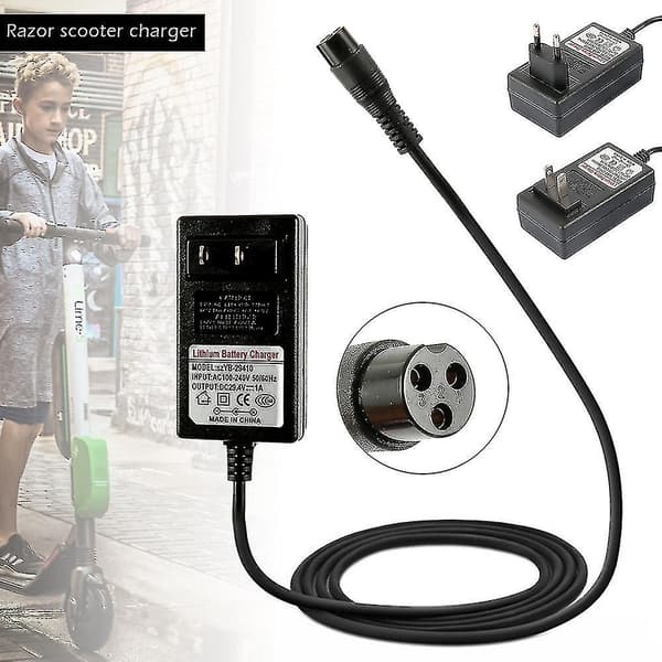 Scooterlader, 24v, 3.3 fot strømtilkobling for Razor E100 E125 E150 E175 E200 E300 E500