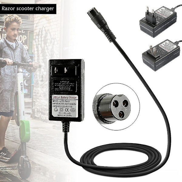 Scooterlader, 24v, 3.3 Ft Strømadapter Til Razor E100 E125 E150 E175 E200 E300 E500