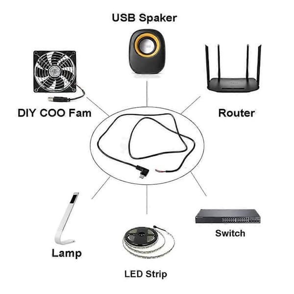 USB C Hane till 2Pin Strömförlängningskabel Typ C Öppen Ände Pigtail Sladd 5V 3A Elbow 1m