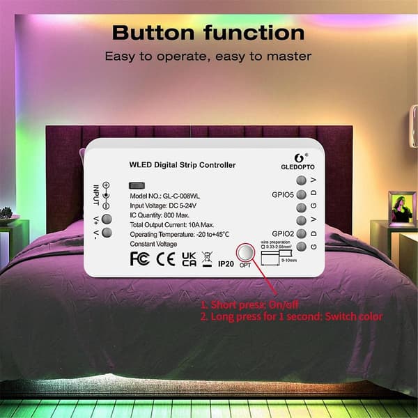 WLED Strip Controller LED-lys med over 100 dynamiske lysmoduser DIY WiFi APP-kontroll 800 IC RGB R