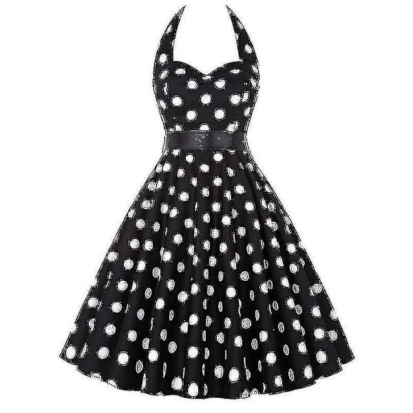 Sexig Retro Röd Prickig Klänning Audrey Hepburn Vintage Halter Klänning 50-tals 60-tals Gotisk Pin Up Rockabilly Klänning Robe M