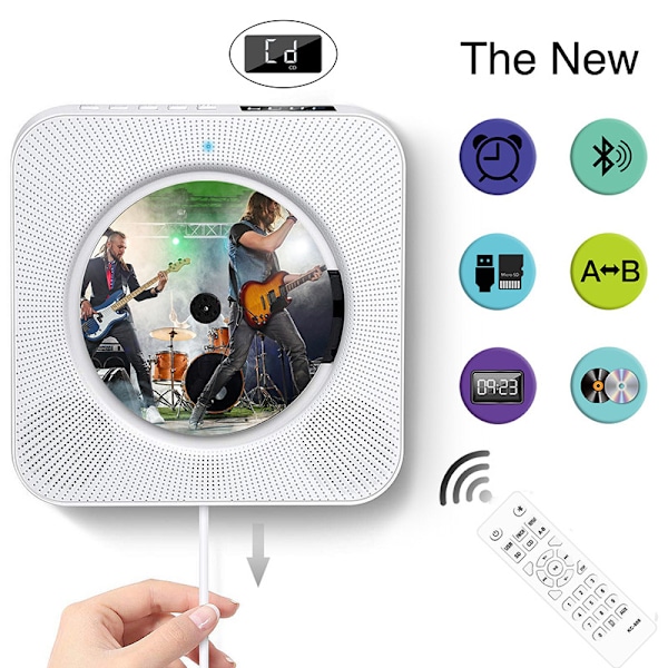 Bærbar Cd-afspiller Bluetooth Højttaler Stereo Cd-afspillere Led Skærm Vægmonterbar Cd Musik Afspiller Med Ir Fjernbetjening Fm Radio White