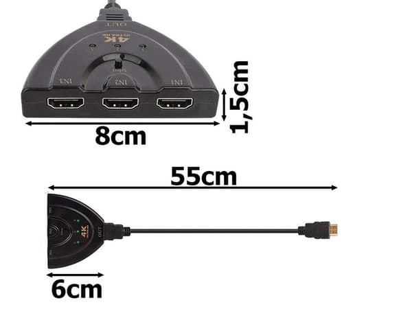 Duorem HDMI 3-i-1 3 porter, 4k, 50 cm