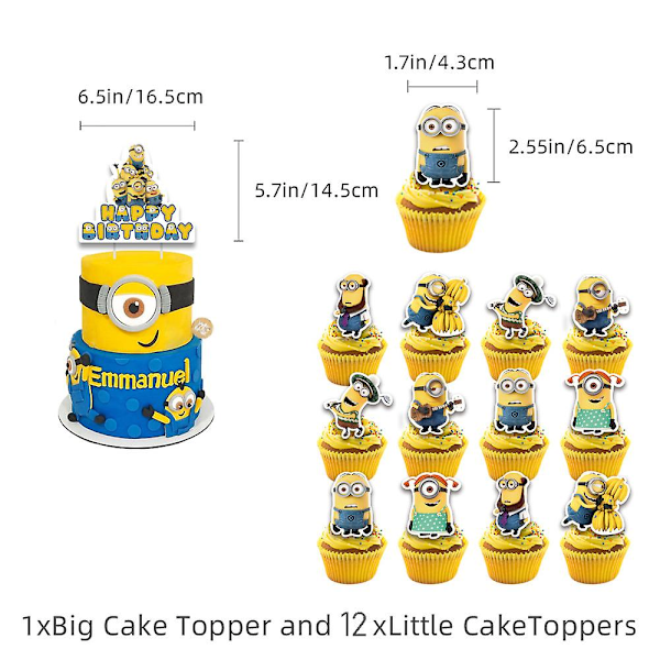 Barnkalas Dekorationssats med Minions Tema - 30 st Grattis På Födelsedagen Banner Tårta Topper Cupcake Topper Ballonger Kit
