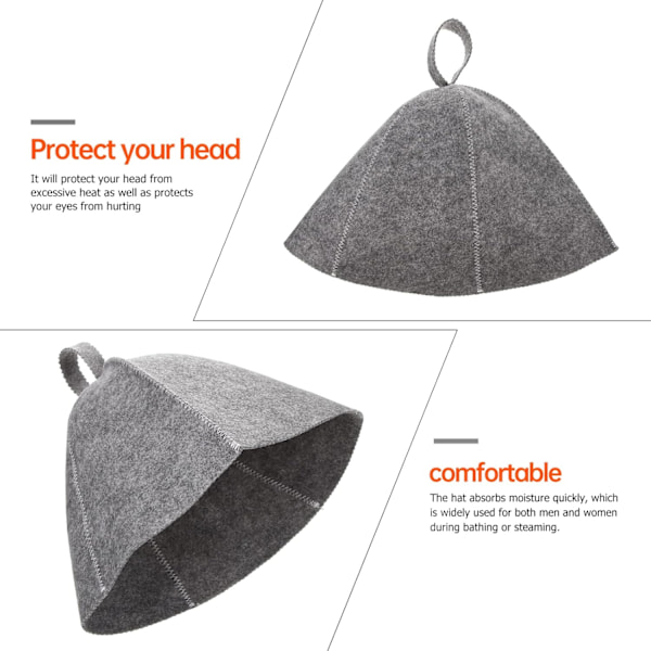 Original Ullbastuhatt för Kvinnor och Män 2-pack 100% Naturlig Filt Bastuaccessoarer Grey