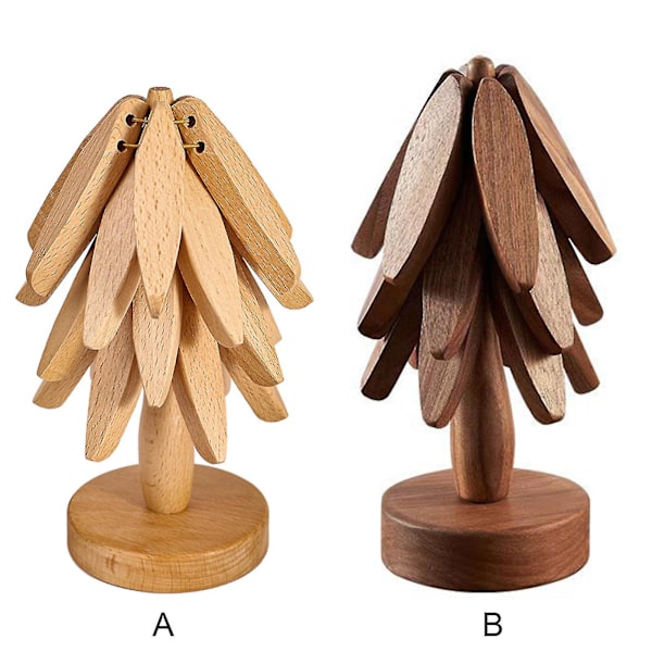Trivets i tre for varme retter, Magnetisk trivet i svart valnøtt, Bordmatte sett av valnøtttre, Sett med 3 naturlige sammenleggbare tre-trivets