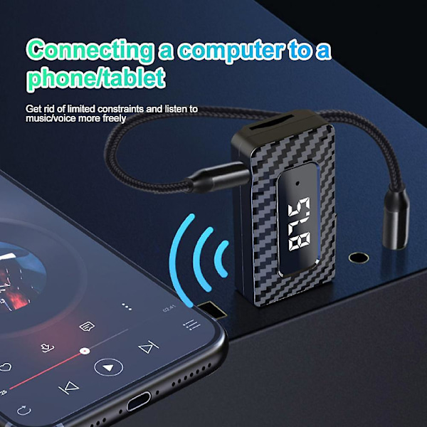3-in-1 Auton Bluetooth 5.3 -lähetin ja vastaanotin Mini FM-lähetin LED-näytöllä Handsfree-puhelu Auton sarja Langaton AUX-ääniadapteri Tukee TF-korttia