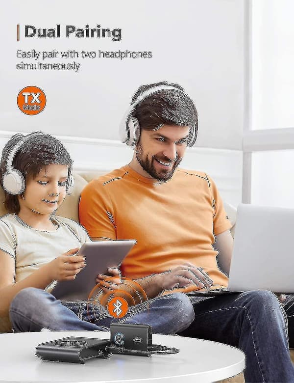 TaoTronics Bluetooth 5.0 Sender/mottaker - 2-i-1 Trådløs lydadapter (aptX lav latens)