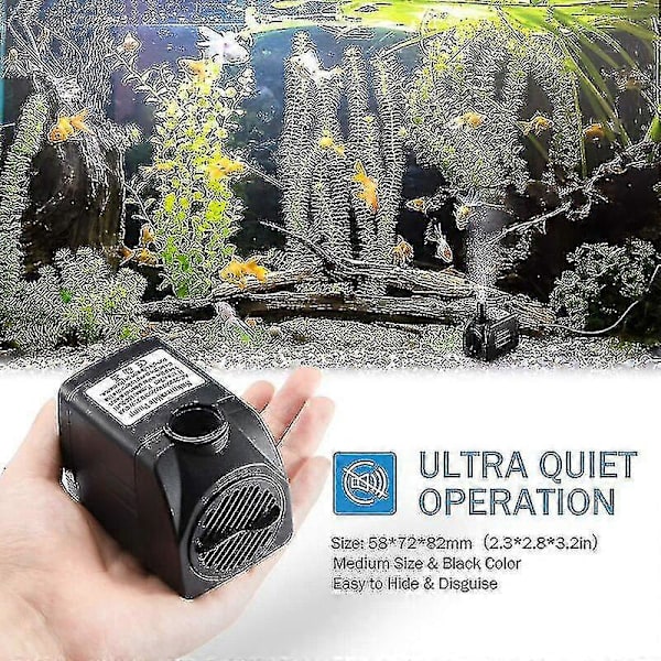 1500l/h Uppotettava Vedenpumppu, 25w Ultra Hiljainen Akvaariopumppu 48hs Kuivakäyttösuojalla, Suihkulähdepumppu 5ft Virtajohdolla Ja 2 Suuttimella, Vedenpumppu A:lle