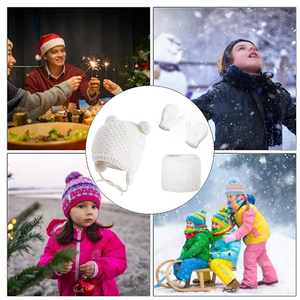 Vinter Baby Mössa Halsduk Vantar Set - Stickad 3-Delar för Pojkar Flickor (0-2 År)