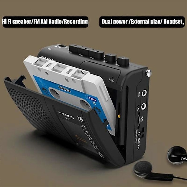 Panda 6501 Portabel Kassettbandspelare AM/FM Radio Retro Musikspelare Walkman med Högtalare Black