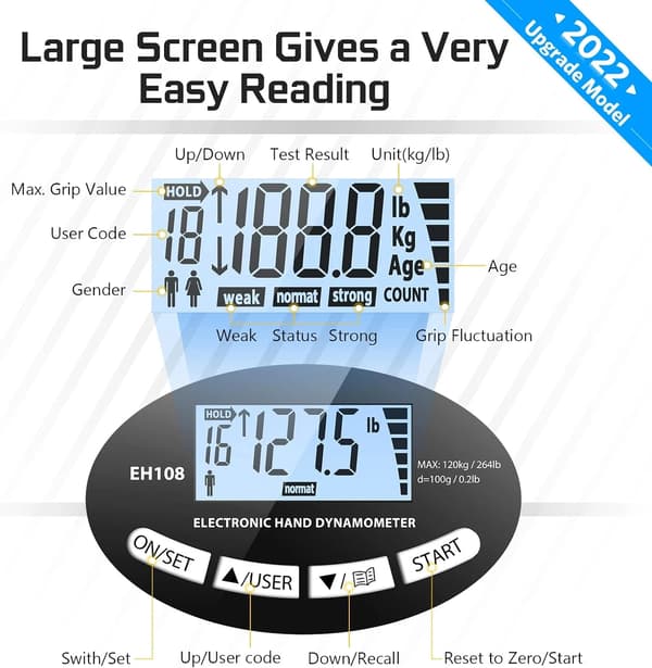 Grip Strength Tester, 396lbs/180kg Digital Hand Dynamometer Greppstyrkemätare USB LCD-skärm Handgreppsdynamometer