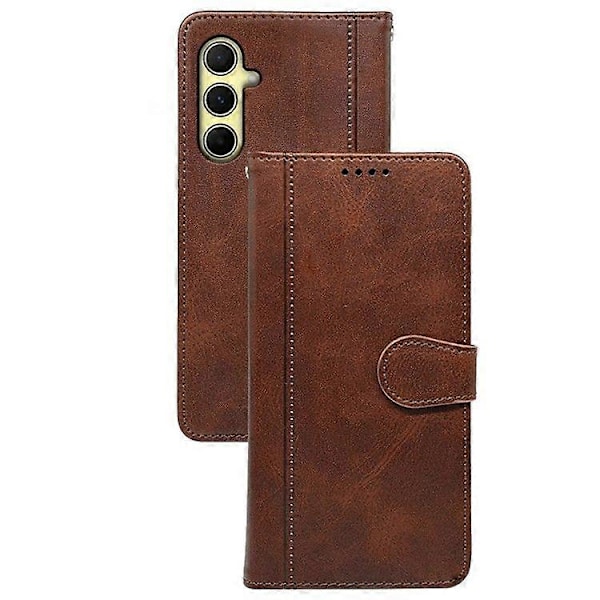 Samsung Galaxy A56 5G -kotelo, vasikannahkajäljitelmä, nahkainen jalustallinen kirjatyylinen puhelinkotelo Dark Brown