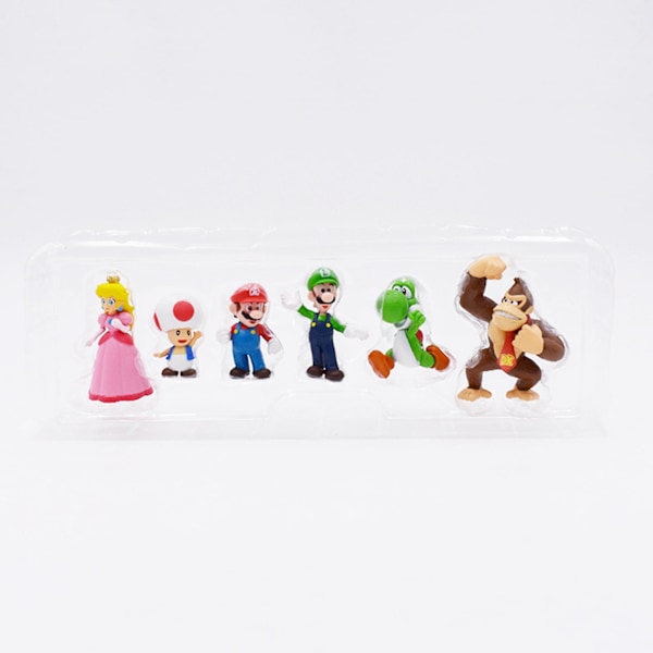 Super Mario Actionfigurer Legetøj Sæt Med 6 Mario Figurer Med Luigi Prinsesse Peach Yoshi Donkey Kong Og Toad Dekoration Kage Toppers I Æske
