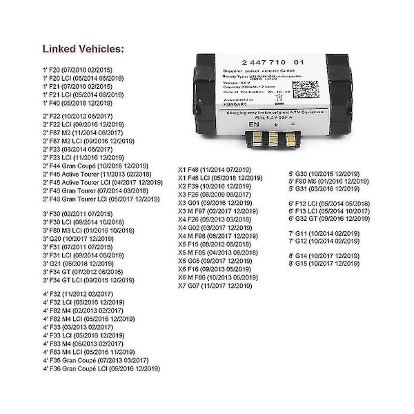 Nytt SOS-nödbatteri 84102447710 84109361678 lämpligt för F20 F22 F40 G30 F90