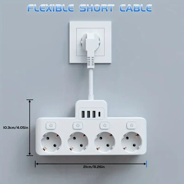 4-port USB-hub med stikdåser