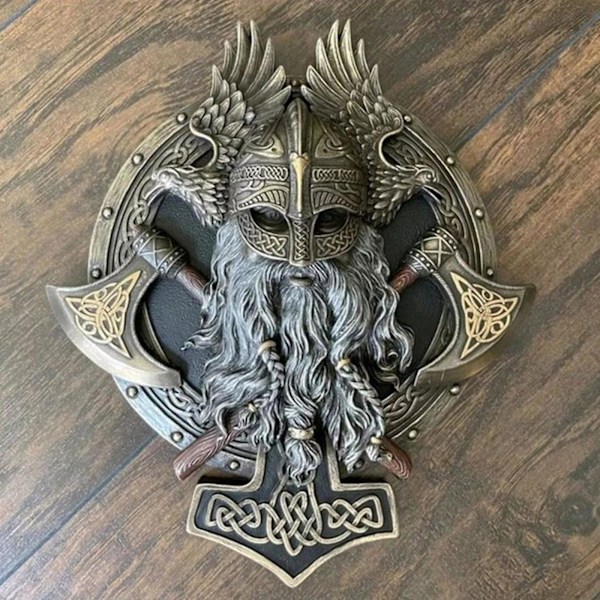 Viking Berserker Dubbelyxa Väggdekorativa Resin Ornament Hemdekorationer
