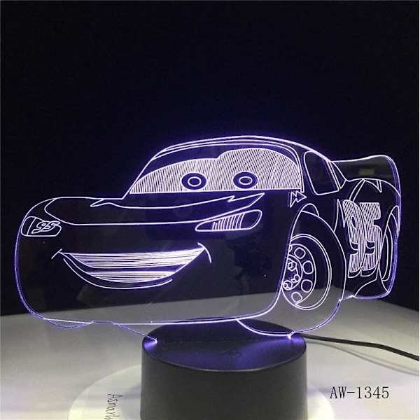 Wekity Drengebursdagsgave Lightning McQueen Route 66 Din Racerbil 3D 7 Farvet Lampe Visuel LED Natlys Til Børn Touch USB Bordlampe