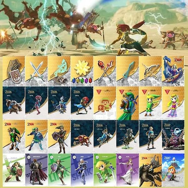 Et sett med 32 Zelda Mini NFC-koder Amiibo Legend-kort - Kompatibelt med Switch, Switch Lite, Wii U og nye 3DS-systemer