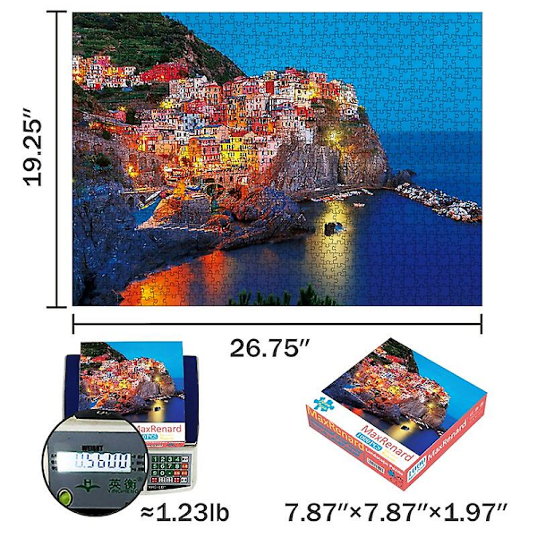 Maxrenard Pussel 1000 Bitar För Vuxna Cinque Terre Nattsyn På Manarola Leksak Hemvägg Dekoration Familjespel Present