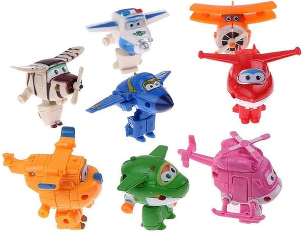 8-pack Super Wings Transformerflygplan Mini-figurer Leksaker för Barn