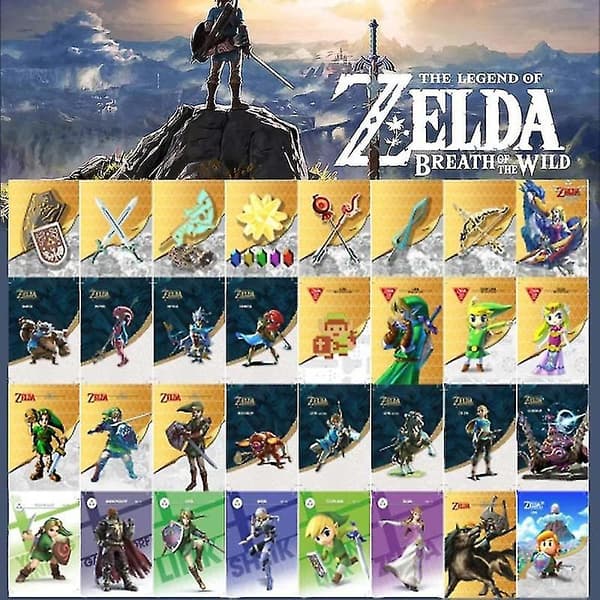 Et sett med 32 Zelda Mini NFC-koder Amiibo Legend-kort - Kompatibelt med Switch, Switch Lite, Wii U og nye 3DS-systemer