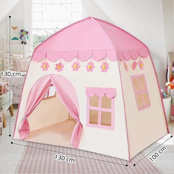 Lasten leikkiteltta tytöille Prinsessaleikkiteltta Sisätiloissa Lastenhuone Ulkona Turvallinen Myrkytön Puuvillapallovaloilla Frozen Prinsessakruunu Taikasauva Pink 130x130x100cm