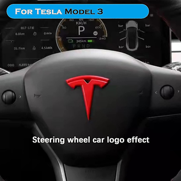 3-pack Tesla Model 3 Bildekals för rattlogotyp (röd)